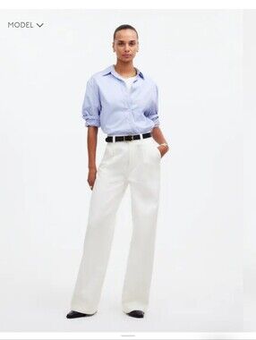 Madewell White Wide-Leg Trousers with Black Belt